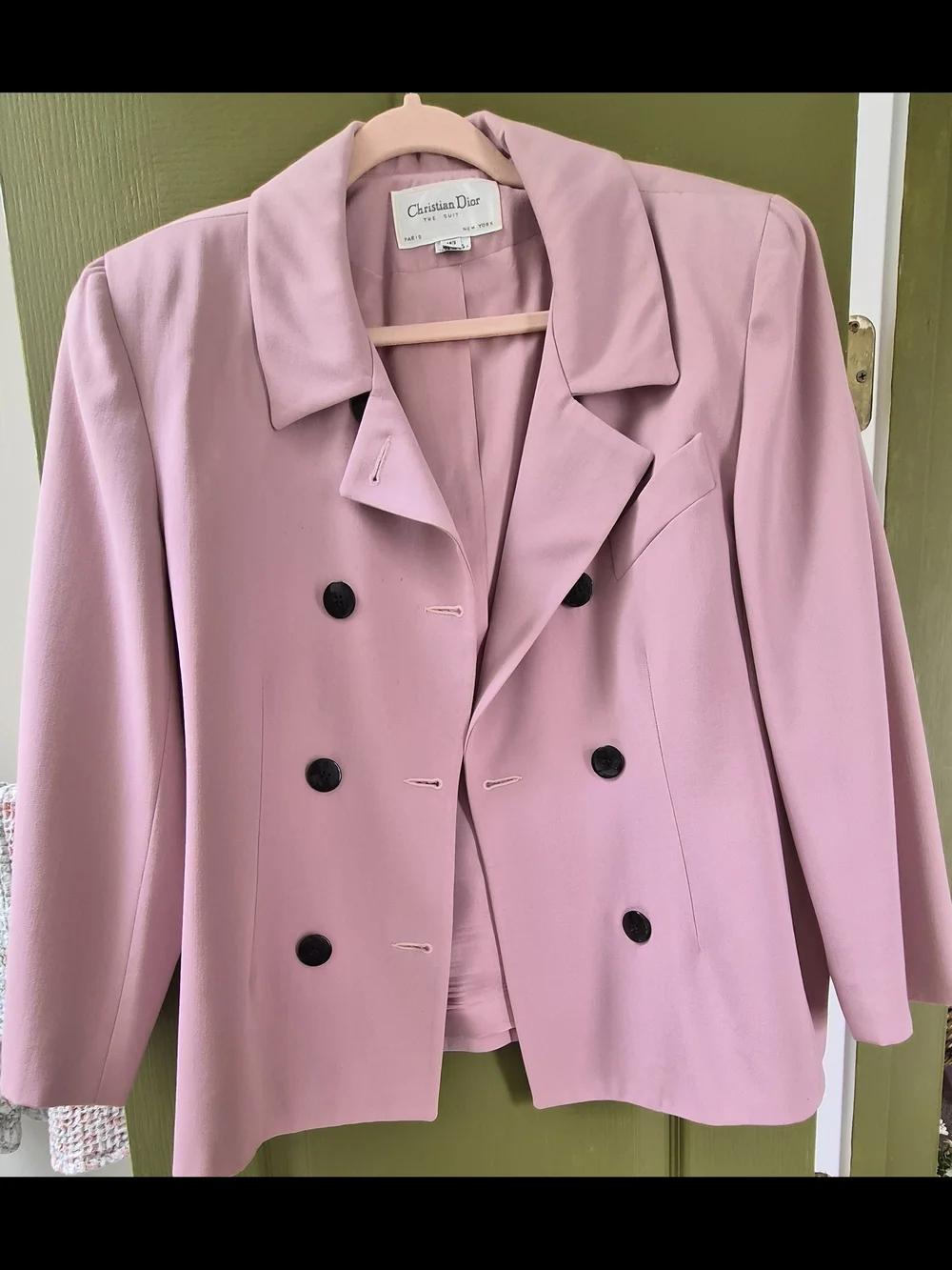 Christian Dior Mauve Double-Breasted Women's Blazer with Black Buttons